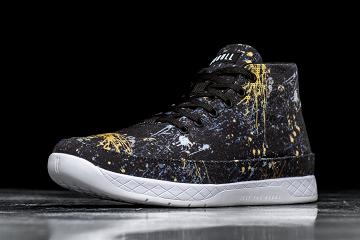 Black Nobull Splatter Canvas Mid Men's Trainers | CA I1290L